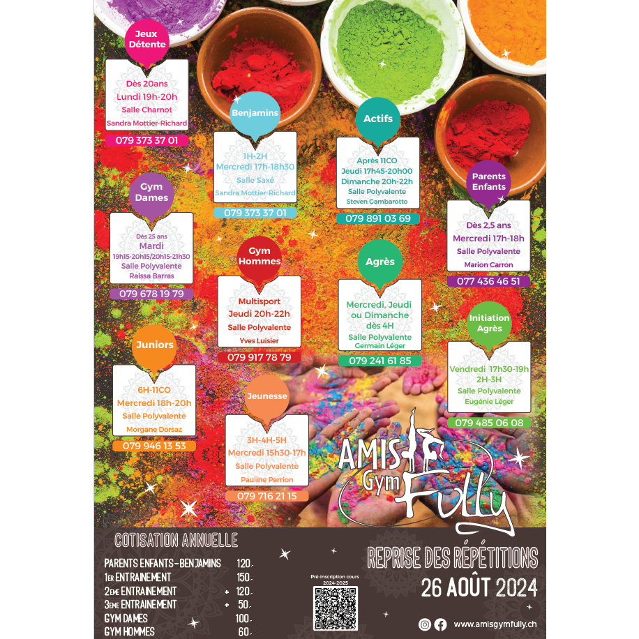 Horaires et pré-inscriptions saison 2024-2025